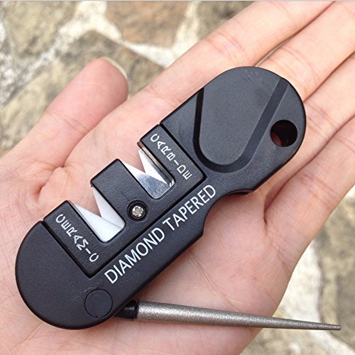 Afilador de bolsillo con tres etapas: cerámica, carburo y diamante, para cuchillos