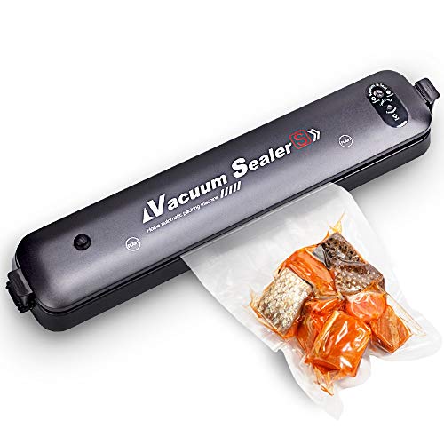 Afloia Envasadora al vacío automático 90W Máquina del Vacío en Caliente portáti Sellador al vacío de Alimentos Secos y Húmedos con 10 Bolsas al vacío,Conector de Succión，Negro