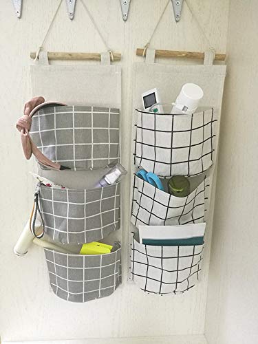 Afufu 2 Piezas Bolsa de Almacenamiento para colgar con 3 bolsillos, Impermeable Pared Bolsa Colgante Puerta Organizadores, Adecuado para la Cocina, el Baño, la Oficina. (Gris+Blanco）
