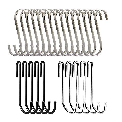 Afunta 25 ganchos en forma de S para colgar plantas, barras de armario, cacerolas de cocina, accesorios pesados, ganchos de metal resistentes, organizador para llaves, al aire libre, de 2 tipos