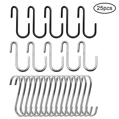 Afunta 25 ganchos en forma de S para colgar plantas, barras de armario, cacerolas de cocina, accesorios pesados, ganchos de metal resistentes, organizador para llaves, al aire libre, de 2 tipos