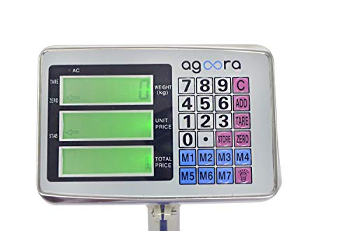AgoraDirect - Báscula Industrial 150kg/20g, Pantalla LCD Digital, Gran Plataforma De Acero Inoxidable De 30x40cm, Balanza Industrial De Paquetes Postales Para Pesaje En Oficina De Correos, Almacén, Ma