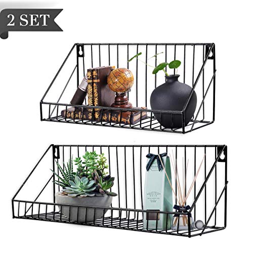 AGSIVO Estantería de Pared, 2pcs Estantería Colgante, Estantes Flotantes en Metálico Decoración de Pared para Sala de Estar, Cocina, Dormitorio, Baño (Negro)