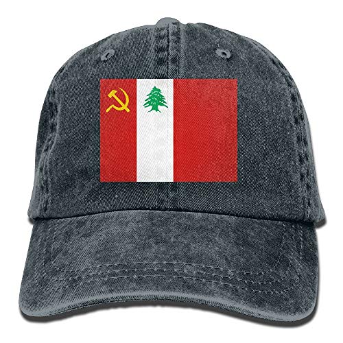 Ahdyr Bandera del Partido Comunista libanés Unisex Adulto Denim papá Sombrero de béisbol Deportes al Aire Libre Gorra de Vaquero para Hombres y Mujeres-Azul Marino