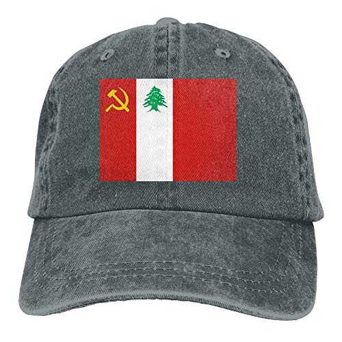 Ahdyr Bandera del Partido Comunista libanés Unisex Adulto Denim papá Sombrero de béisbol Deportes al Aire Libre Gorra de Vaquero para Hombres y Mujeres-Asfalto