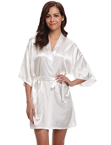 Aibrou Bata de Novia Corto Batas de Dama de Honor Kimono Mujer Sexy Batas de Satén Bata de Fiesta de Novia Albornoz