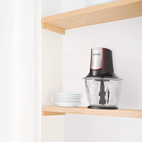 Aicok Picadora Electrica de Alimentos 1.2L Picadoras de Carne, Picadora Electrica con 4 Cuchillas de acero inoxidable, Procesador de Alimentos Adecuado para Frutas, Verduras, Carne, Especias, Negro