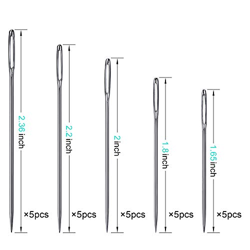 AIEX 25 Piezas Agujas de Coser a Mano de Ojo Grande Agujas Grandes para Coser Ojos en un Tubo Transparente Juego de Agujas de Tapicería 4.2cm, 4.6cm, 5.2cm, 5.6cm, 6cm