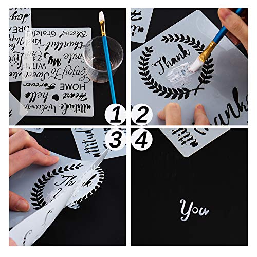 AIEX 4 Piezas Plantillas de Plástico de Diario Para Dibujar Pintura en Muebles de Madera Papel Ventana, Incluidas 2 Plantillas de Agradecimiento y 2 Plantillas de Palabras Inspiradoras 20x15 cm
