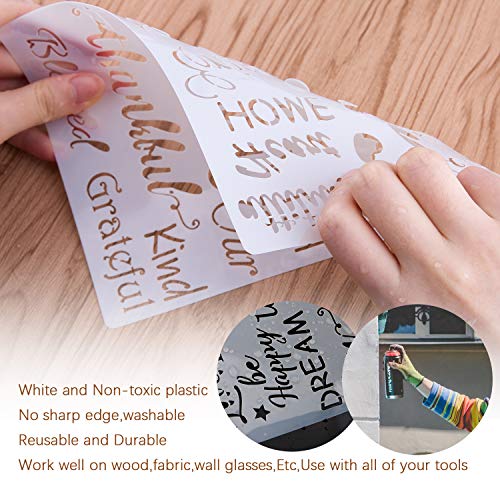 AIEX 4 Piezas Plantillas de Plástico de Diario Para Dibujar Pintura en Muebles de Madera Papel Ventana, Incluidas 2 Plantillas de Agradecimiento y 2 Plantillas de Palabras Inspiradoras 20x15 cm