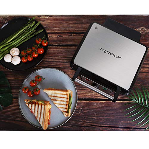 Aigostar Calore 30HHK - Grill, parrilla, sandwichera y máquina de panini, 1800 W de potencia, 2 placas de cocinado independientes antiadherentes, apertura 180º, temperatura regulable. Diseño exclusivo