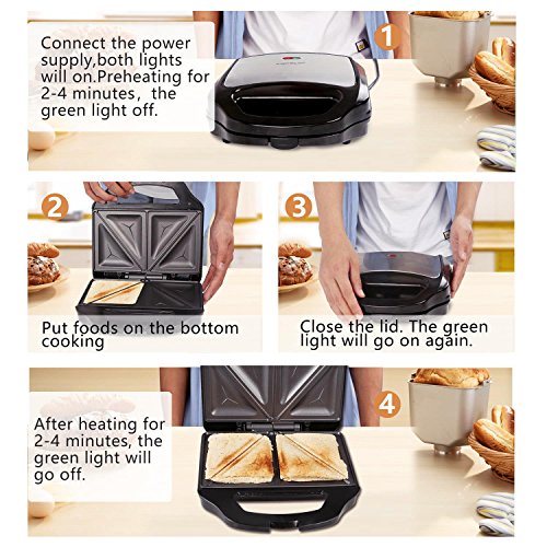Aigostar Cieplo Steel 30CEX - Sandwichera Electrica con Capacidad para 2 Sándwiches Tostados de 700W. Acero inoxidable. Antiadherente 2 Sandwiches y 2 Indicadores Luminosos. Calidad y garantía propia. Libre BPA.