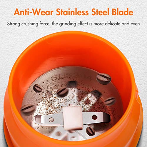 Aigostar Oval 30QOW - Molinillo compacto de café, especias, semillas, granos o frutos secos. 200W, capacidad 70gr. cuchillas de acero inoxidable antidesgaste, cepillo de limpieza. Libre de BPA.