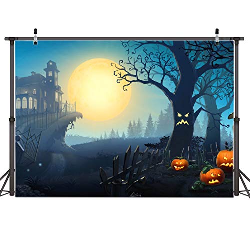 AIIKES 7x5FT Halloween Fondo Horror Árbol Calabaza Castillo Luna Fondo Retrato de Bebé Fotografía Fondo Fiesta Familiar Decoración Recién Nacido Ducha Fondos Foto Booth Studio Accesorios 11-738