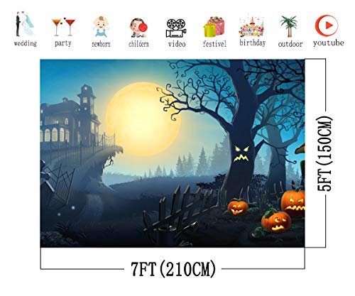 AIIKES 7x5FT Halloween Fondo Horror Árbol Calabaza Castillo Luna Fondo Retrato de Bebé Fotografía Fondo Fiesta Familiar Decoración Recién Nacido Ducha Fondos Foto Booth Studio Accesorios 11-738