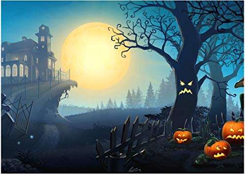 AIIKES 7x5FT Halloween Fondo Horror Árbol Calabaza Castillo Luna Fondo Retrato de Bebé Fotografía Fondo Fiesta Familiar Decoración Recién Nacido Ducha Fondos Foto Booth Studio Accesorios 11-738