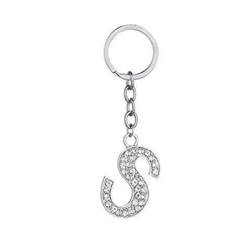 Aimrio Joyería Llavero de Acero Inoxidable Letra S con Zirconia cúbicaPlata Llavero Regalos para Mujeres Hombres