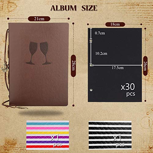 AIOR Álbum de Fotos para Pegar DIY Album Scrapbooking, Scrapbook de Cuero Vintage, Libros de Firmas para Boda Álbum de Recortes Aniversario Cumpleaños Regalo Originales para Mujer Mamá, Copa de Vino