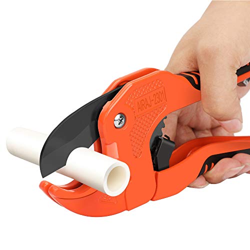 AIRAJ Cortador de tubos de plástico, cortador de tubos de trinquete de corte de PVC, utilizado para cortar accesorios de tubería PEX, PVC y PPR, adecuado para el hogar, personal de mantenimiento