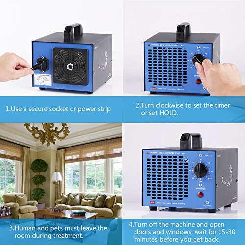 Airthereal MA5000 5.000mg / HR Generador de ozono Comercial Olor Asesino con Temporizador para Habitaciones, Humo, automóviles y Mascotas, Metal, Azul, 28 x 23 x 24 cm