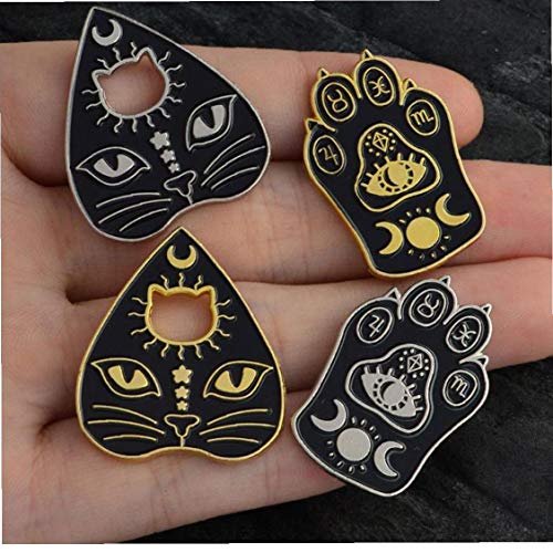 Aisoway La Pata del Gato de la Broche de Magia gótico Broche de la Bruja Huellas Estrella de la Luna Pin Escudo Patriotismo