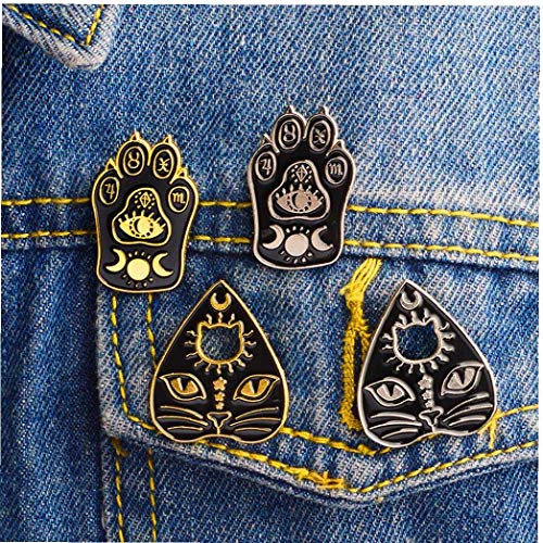 Aisoway La Pata del Gato de la Broche de Magia gótico Broche de la Bruja Huellas Estrella de la Luna Pin Escudo Patriotismo