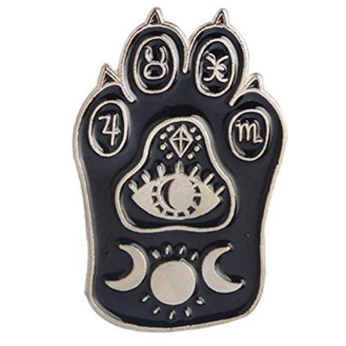 Aisoway La Pata del Gato de la Broche de Magia gótico Broche de la Bruja Huellas Estrella de la Luna Pin Escudo Patriotismo
