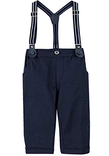 A&J DESIGN Conjunto Bebé Niño Camisa Pantalones Tirantes Traje con Pajarita (Azul Marino, 9-12 Meses)