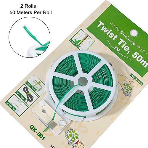 Alambre de Jardín Recubierto de Plástico Planta Lazos de Torcedura Corbata de Jardín Giratoria con Cortador, Cuerda de Alambre Plastificado para Jardinería Hogar y Oficina 2 Rollos 100m (Verde)