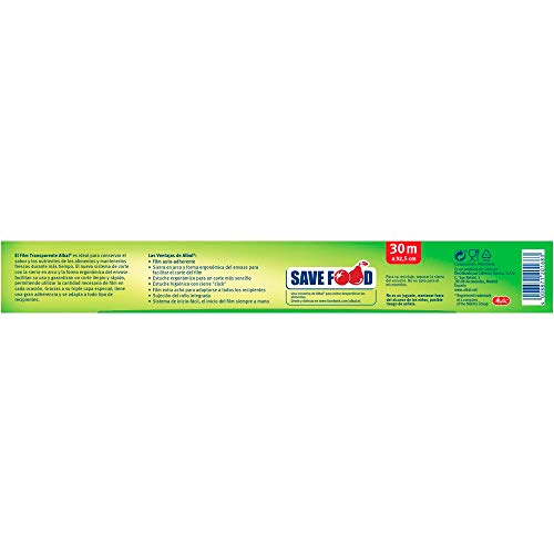 Albal Film transparente para uso alimentario, extra ancho 32 cm, fácil de cortar, 30 m