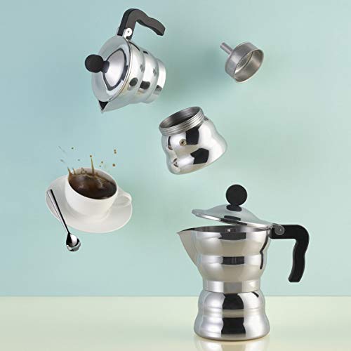 Alessi AAM33/6 Moka - Cafetera italiana en aluminio, mango y perilla termoplástica de resina, 6 tazas