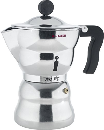 Alessi AAM33/6 Moka - Cafetera italiana en aluminio, mango y perilla termoplástica de resina, 6 tazas