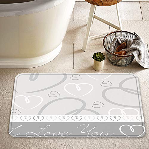 Alfombrillas de baño de Microfibra Alfombrillas de baño absorbentes,Plata, lindo romántico dibujado a mano Doodle for,Alfombrillas de baño Lavables Alfombrilla de baño de Goma Antideslizante 60x100 cm