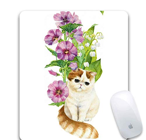 Alfombrillas De Ratón Para Juegos, Exquisitas Flores Y Gatos De Petunias, Goma Duradera Y Duradera, Alfombrillas De Ratón Portátiles Para Juegos De Oficina Portátil