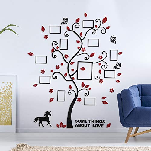 Alicemall Adhesivos 3D Decorativos para Pared AcríLico 3D Engomadas de la Pared Árbol con Hojas Rojo 144*175cm con Marcos Decoración de la Pared Para Casa Habitación Vinilos de Árboles