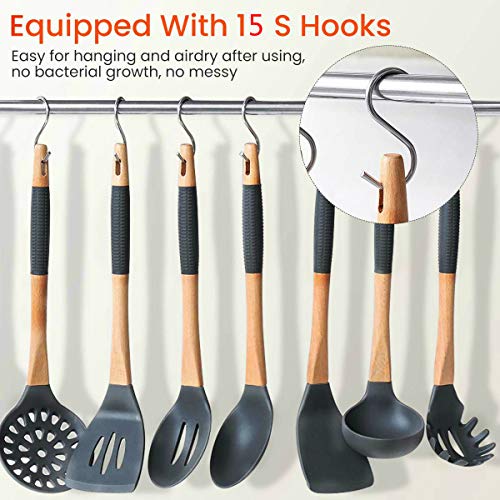 Alicemall Colgador de Utensilios de Cocina de 15 Ganchos de Acero Indoxible Barra para Cocina con Ganchos S