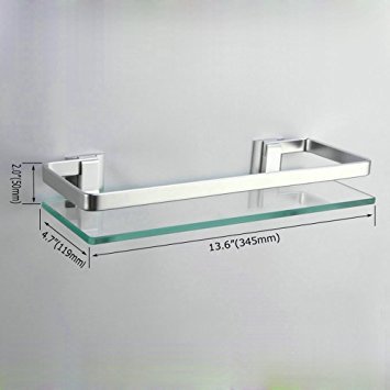 Alicemall Estanteria Baño de 350 x 120 mm Cristal Aluminio Estante Templado Vidrio Extra Grueso esmerilado Rectangular de Pared con Barandilla Aluminio