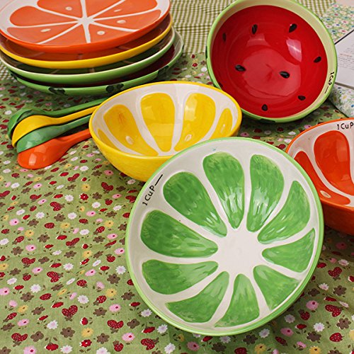 Aliciashouse Tazón de cerámica Hecha a Mano Mano Pintada Fruta sandía tazón Sopa cerámica Bol-melón