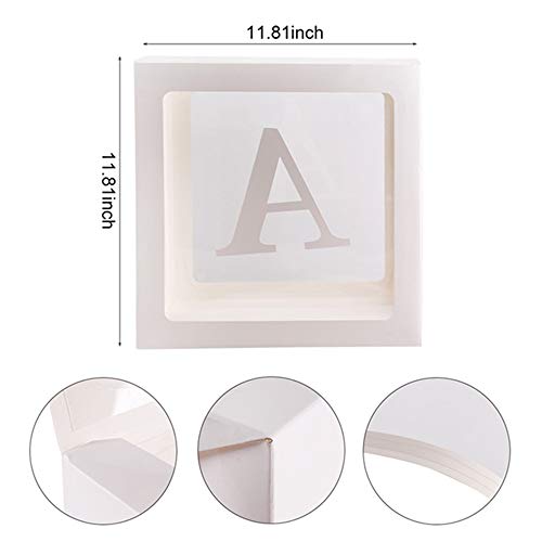 ALITREND Cajas para Baby Shower para Decoración de Fiestas, 4 Cajas de Globos Transparentes para Decoración de Bloques de Bebé con Letra para Revelar el Género Fiestas Niños y Niñas (Blanco1)