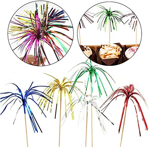 Allazone 300 Pz Fuegos Artificiales Palillos de Cóctel Brochetas, 23CM Fuegos Artificiales Decoraciones para Tarta para Decoración de Pasteles, Artículos para Fiestas, Decoración Navideña