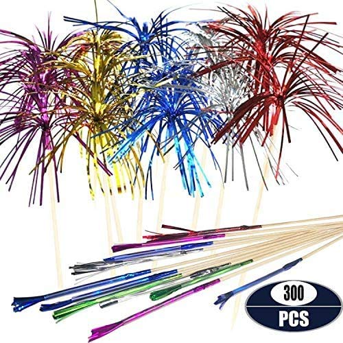 Allazone 300 Pz Fuegos Artificiales Palillos de Cóctel Brochetas, 23CM Fuegos Artificiales Decoraciones para Tarta para Decoración de Pasteles, Artículos para Fiestas, Decoración Navideña