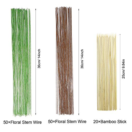 Allazone 7 Tipos Herramientas Arreglo Floral Kit, Alambre Floral Wire 22, 2 Estilo Cinta, 2 Estilo Cortador de Alambre Floral y Vara de Bambú para el Ramo de Boda DIY