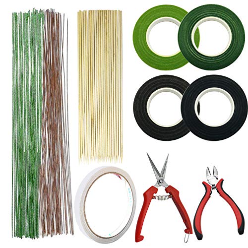Allazone 7 Tipos Herramientas Arreglo Floral Kit, Alambre Floral Wire 22, 2 Estilo Cinta, 2 Estilo Cortador de Alambre Floral y Vara de Bambú para el Ramo de Boda DIY