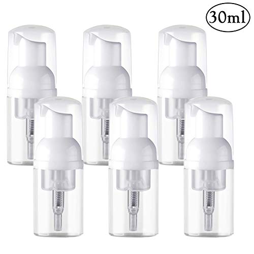 Alledomain - 6 botellas vacías de espuma, sin BPA, rellenables, de plástico transparente, dispensador de jabón de espuma pequeña para limpieza, viajes, cosméticos (30 ml)