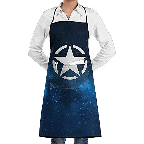 AllenPrint Kitchen Apron,Delantal del Babero De La Segunda Guerra Mundial Army Star Delantales De Jardinería De Impresión Divertida para Restaurante Hotel Cocina Hornear 52x72cm