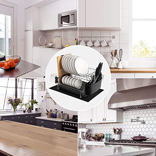 alvorog Escurridor de Platos, Soportes para Platos,Escurreplatos de Cocina Plastico y Metal con Bandeja de Gota Extraíble, Estante para Platos de 2 Niveles con Bandeja (52x44x25cm)