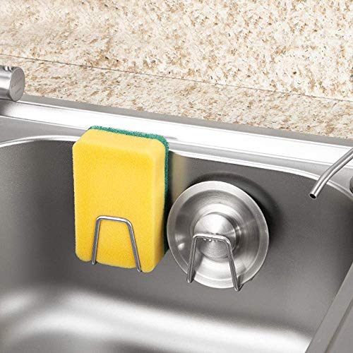 Amacoam Estropajo Organizador Fregadero Porta Esponja Cocina 2 Piezas Soporte de Esponja Acero Inoxidable Accesorios Fregadero con 2 Piezas Ganchos Adhesivos para Pared para Baño Cocina