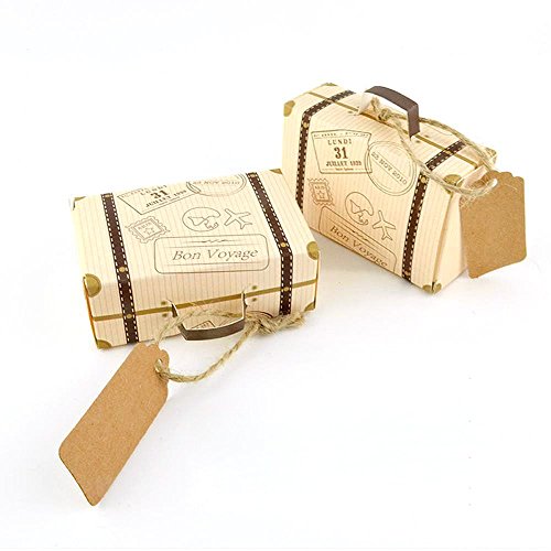 amajoy 50pcs Mini maleta boda Favor caja con cordel de yute de tarjeta de papel Kraft y Candy caja para fiesta de cumpleaños bebé ducha boda Decor