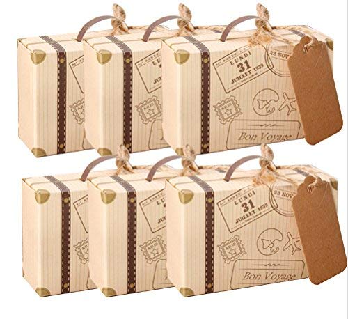 amajoy 50pcs Mini maleta boda Favor caja con cordel de yute de tarjeta de papel Kraft y Candy caja para fiesta de cumpleaños bebé ducha boda Decor