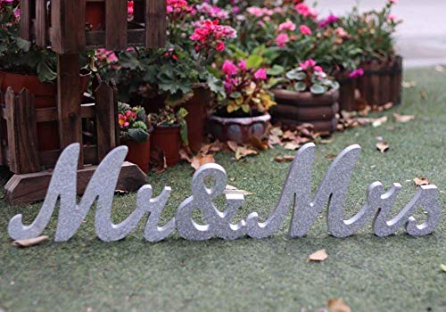 Amajoy Letras de madera con purpurina plateada para decoración de bodas, decoración del hogar, decoración de mesa